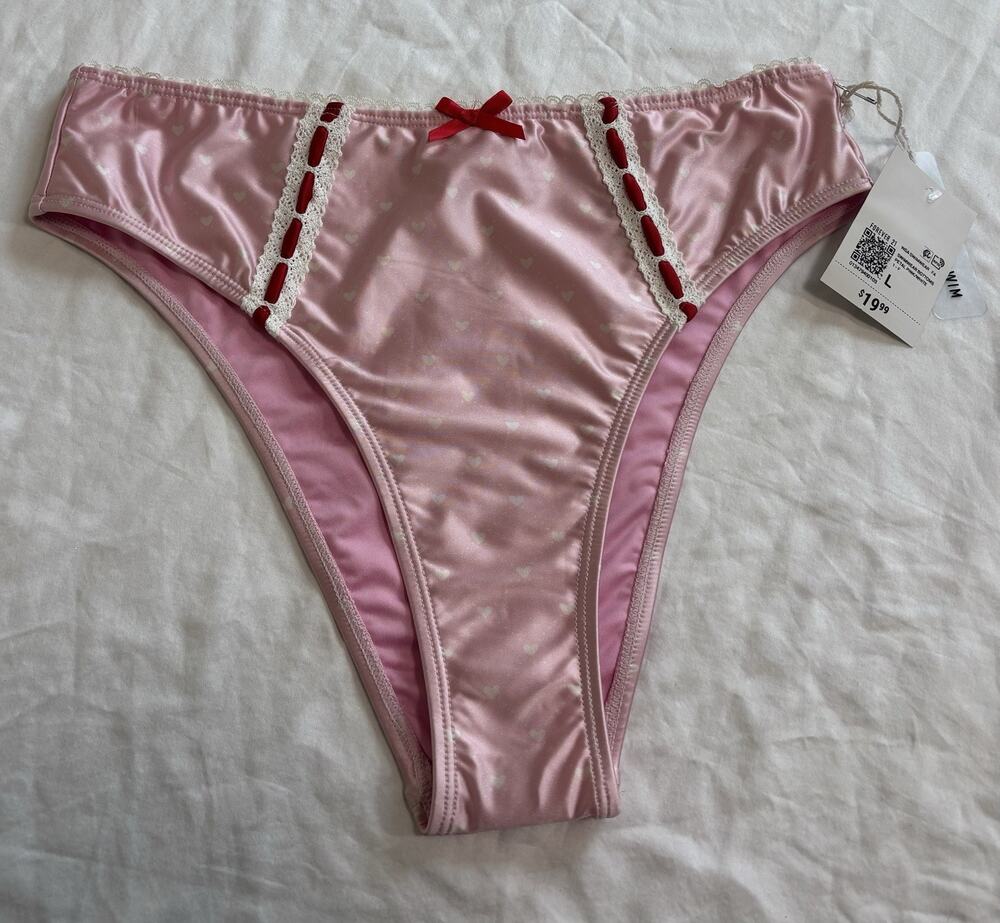 NWT Forever 21 Sz L Pink Red Bow Lace bikini bottoms Coquette Feminine Girlhood